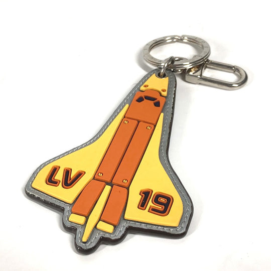 LOUIS VUITTON key ring MP2215 rubber yellow Monogram Titanium Porto Cle Mascot Rocket mens Used Authentic