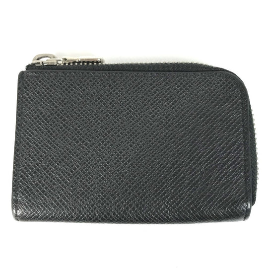 LOUIS VUITTON Coin case M63375 Taiga Leather black Taiga Porto Monnaie Jour mens Used Authentic