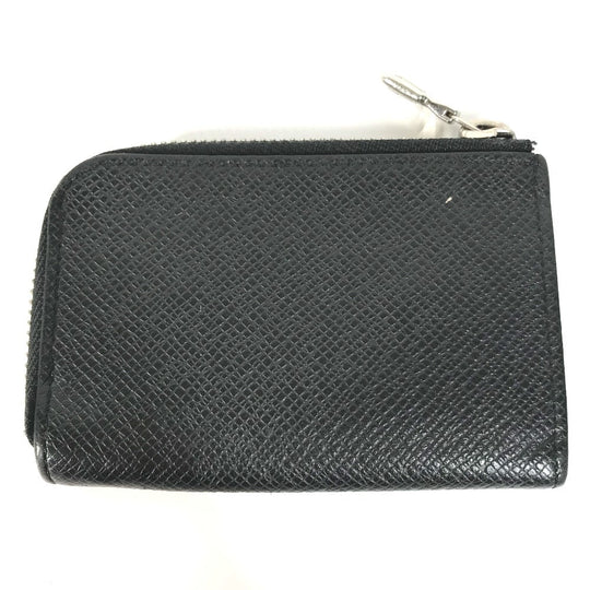 LOUIS VUITTON Coin case M63375 Taiga Leather black Taiga Porto Monnaie Jour mens Used Authentic