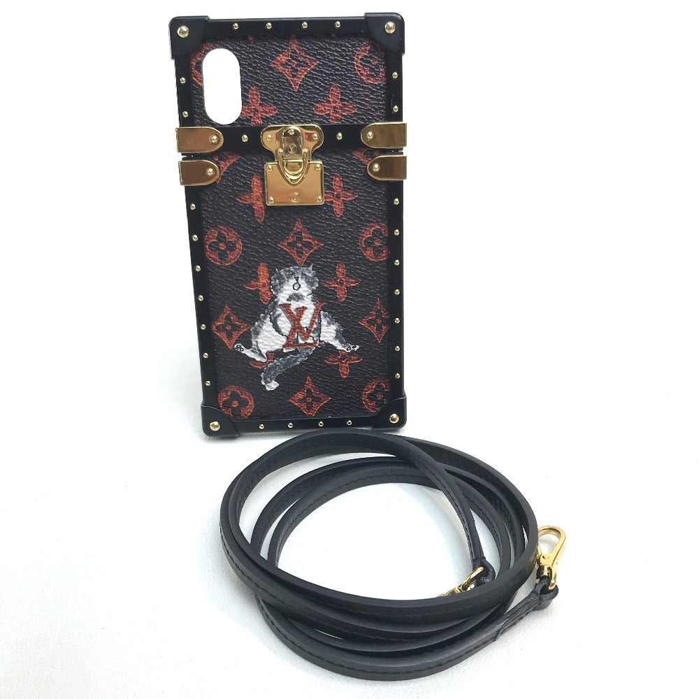 LOUIS VUITTON iPhone case M63891 Monogram canvas Black x orange Transformed monogram Eye Trunk Catgram Women Used Authentic