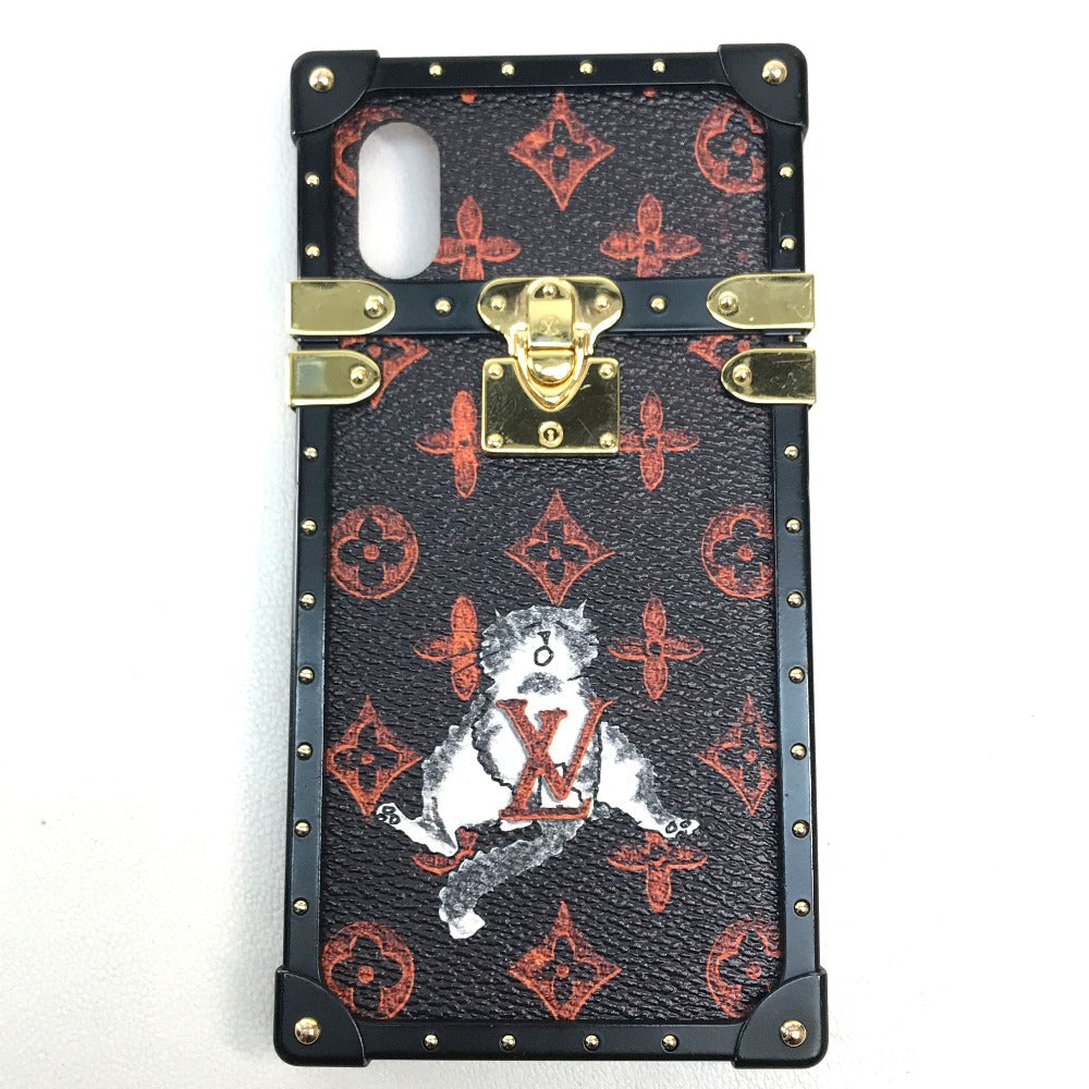LOUIS VUITTON iPhone case M63891 Monogram canvas Black x orange Transformed monogram Eye Trunk Catgram Women Used Authentic