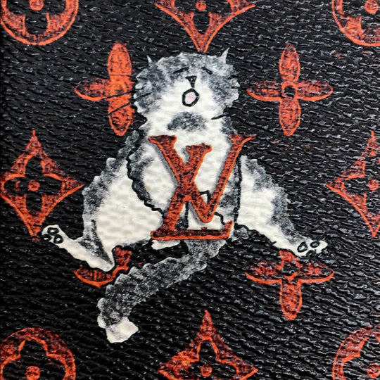 LOUIS VUITTON iPhone case M63891 Monogram canvas Black x orange Transformed monogram Eye Trunk Catgram Women Used Authentic