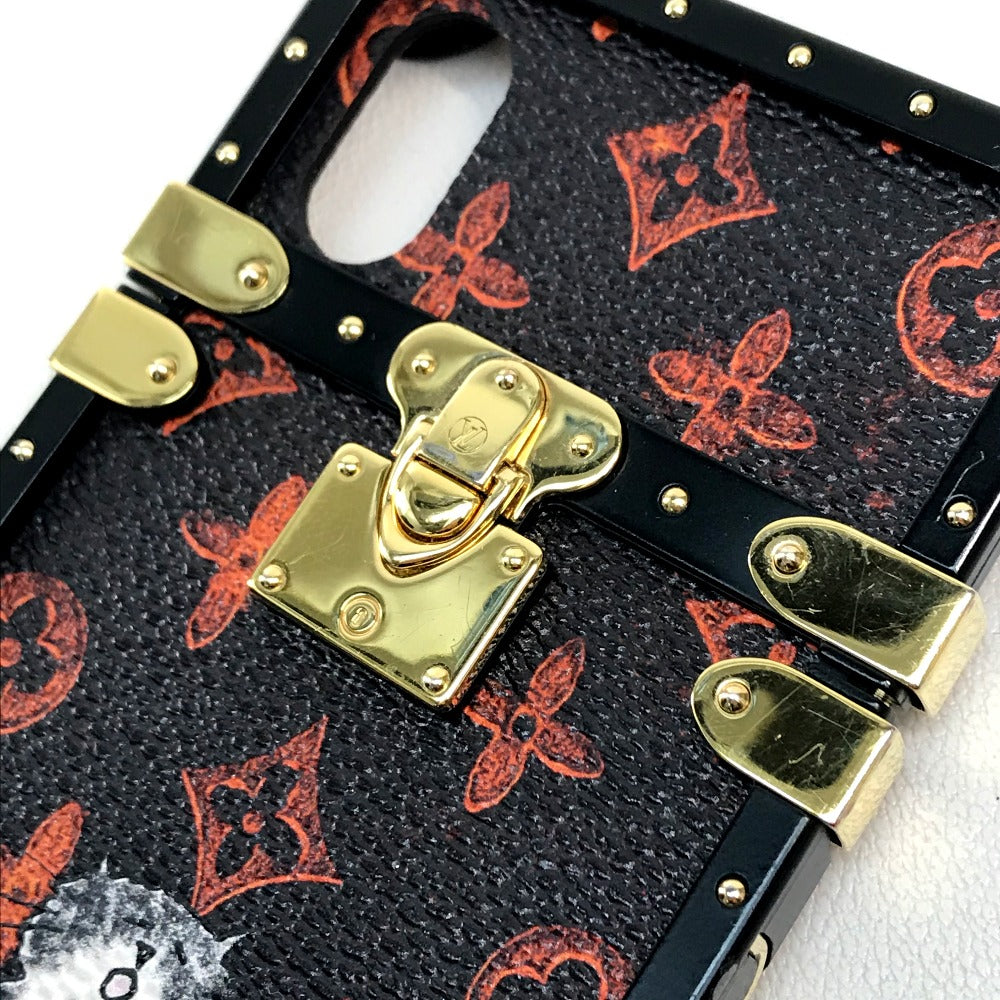 LOUIS VUITTON iPhone case M63891 Monogram canvas Black x orange Transformed monogram Eye Trunk Catgram Women Used Authentic