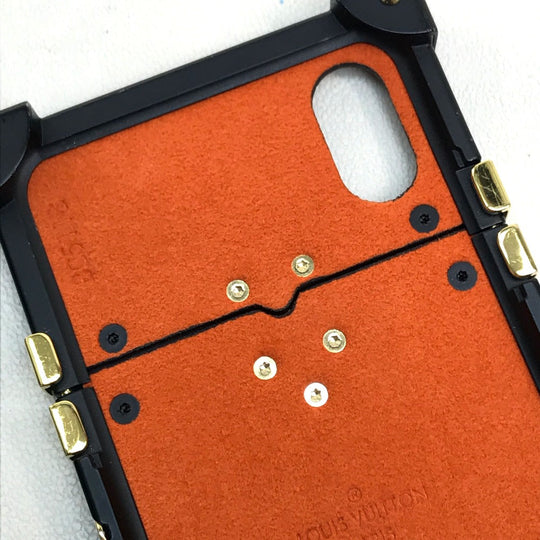 LOUIS VUITTON iPhone case M63891 Monogram canvas Black x orange Transformed monogram Eye Trunk Catgram Women Used Authentic