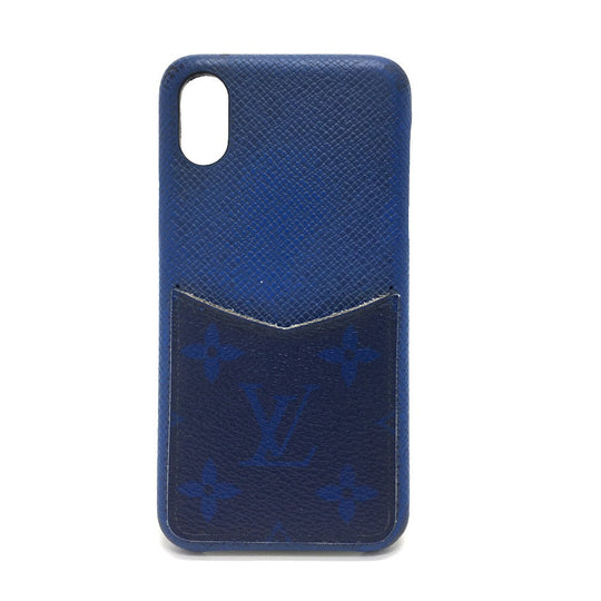 LOUIS VUITTON iPhone case M67680 Taiga Leather, Monogram Canvas blue Taigalama IPHONE / Bumper XS mens(Unisex) Used Authentic