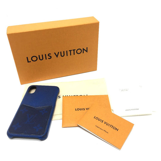 LOUIS VUITTON iPhone case M67680 Taiga Leather, Monogram Canvas blue Taigalama IPHONE / Bumper XS mens(Unisex) Used Authentic