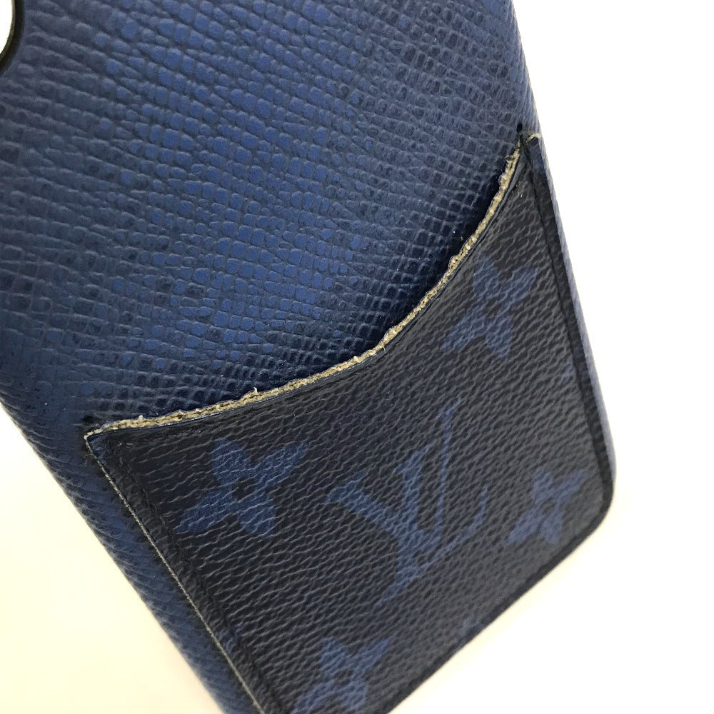 LOUIS VUITTON iPhone case M67680 Taiga Leather, Monogram Canvas blue Taigalama IPHONE / Bumper XS mens(Unisex) Used Authentic