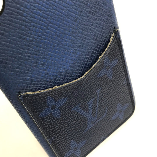 LOUIS VUITTON iPhone case M67680 Taiga Leather, Monogram Canvas blue Taigalama IPHONE / Bumper XS mens(Unisex) Used Authentic