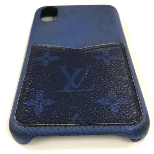 LOUIS VUITTON iPhone case M67680 Taiga Leather, Monogram Canvas blue Taigalama IPHONE / Bumper XS mens(Unisex) Used Authentic