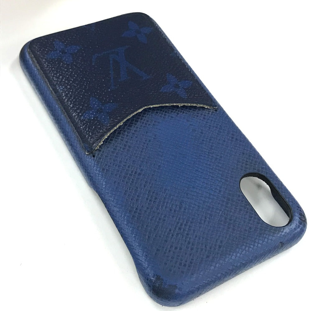 LOUIS VUITTON iPhone case M67680 Taiga Leather, Monogram Canvas blue Taigalama IPHONE / Bumper XS mens(Unisex) Used Authentic