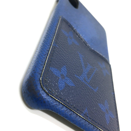 LOUIS VUITTON iPhone case M67680 Taiga Leather, Monogram Canvas blue Taigalama IPHONE / Bumper XS mens(Unisex) Used Authentic