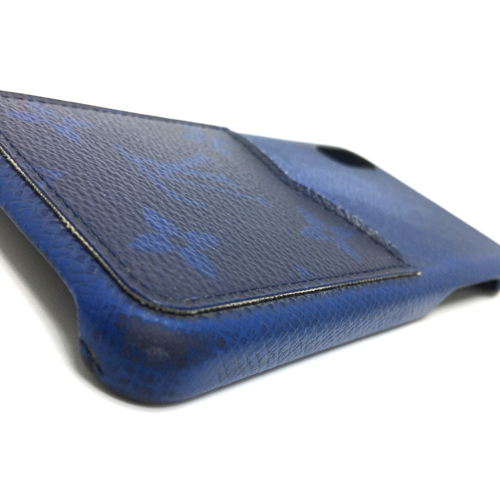 LOUIS VUITTON iPhone case M67680 Taiga Leather, Monogram Canvas blue Taigalama IPHONE / Bumper XS mens(Unisex) Used Authentic