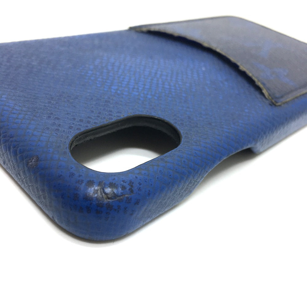 LOUIS VUITTON iPhone case M67680 Taiga Leather, Monogram Canvas blue Taigalama IPHONE / Bumper XS mens(Unisex) Used Authentic