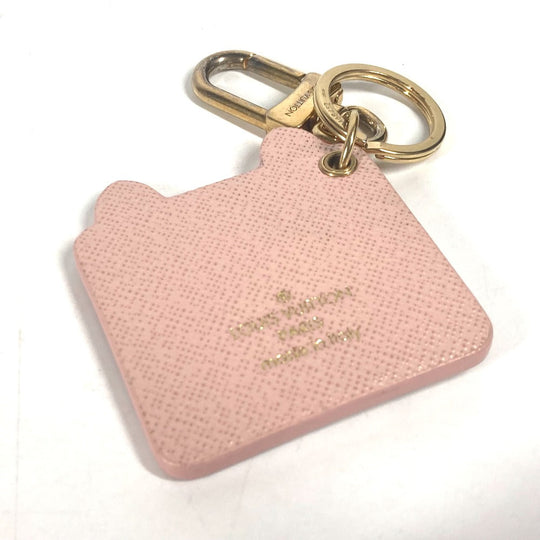 LOUIS VUITTON key ring M68452 leather pink Portocle Fun Face Monogram Cat Women Secondhand Authentic