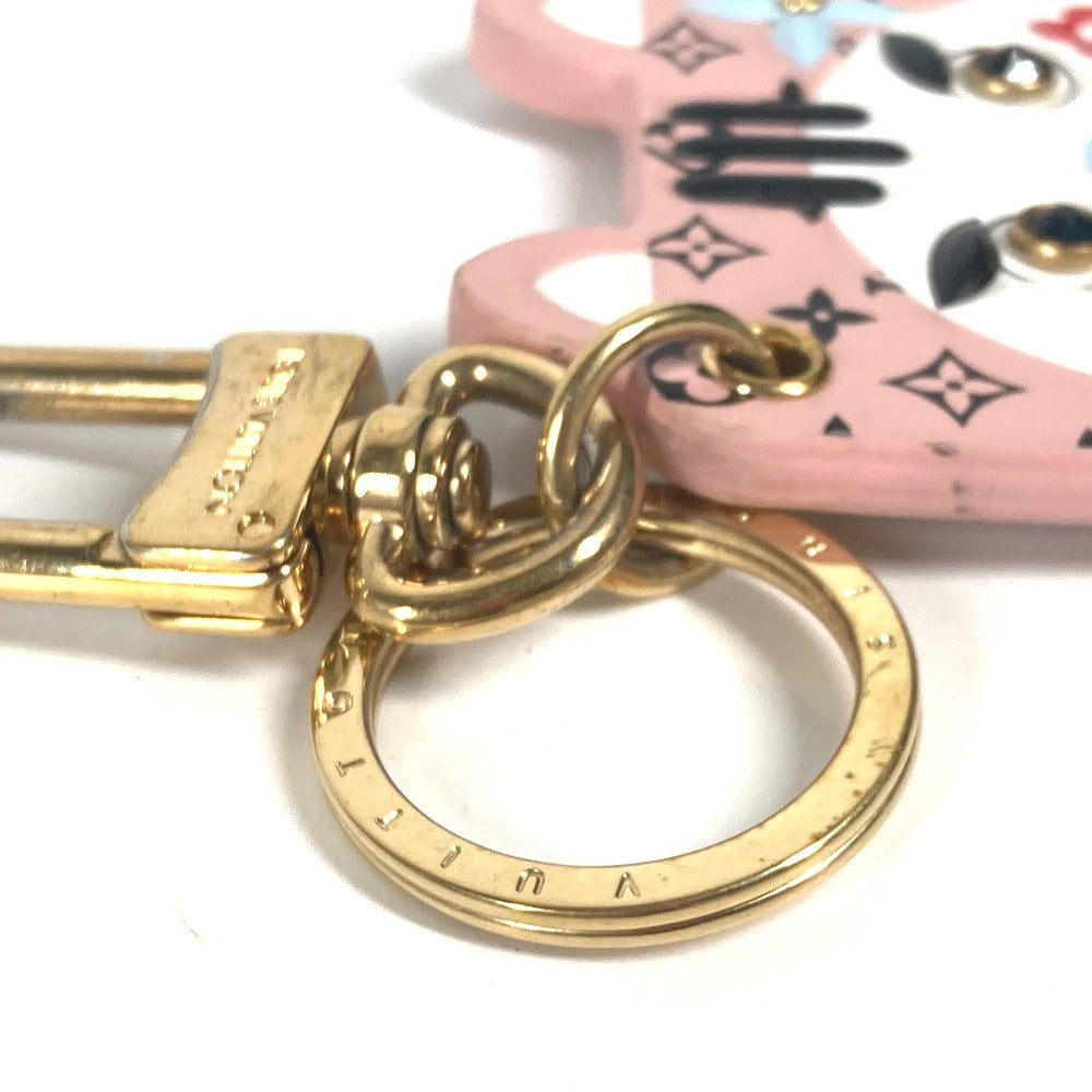 LOUIS VUITTON key ring M68452 leather pink Portocle Fun Face Monogram Cat Women Secondhand Authentic