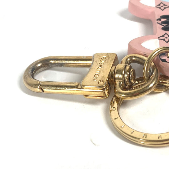 LOUIS VUITTON key ring M68452 leather pink Portocle Fun Face Monogram Cat Women Secondhand Authentic
