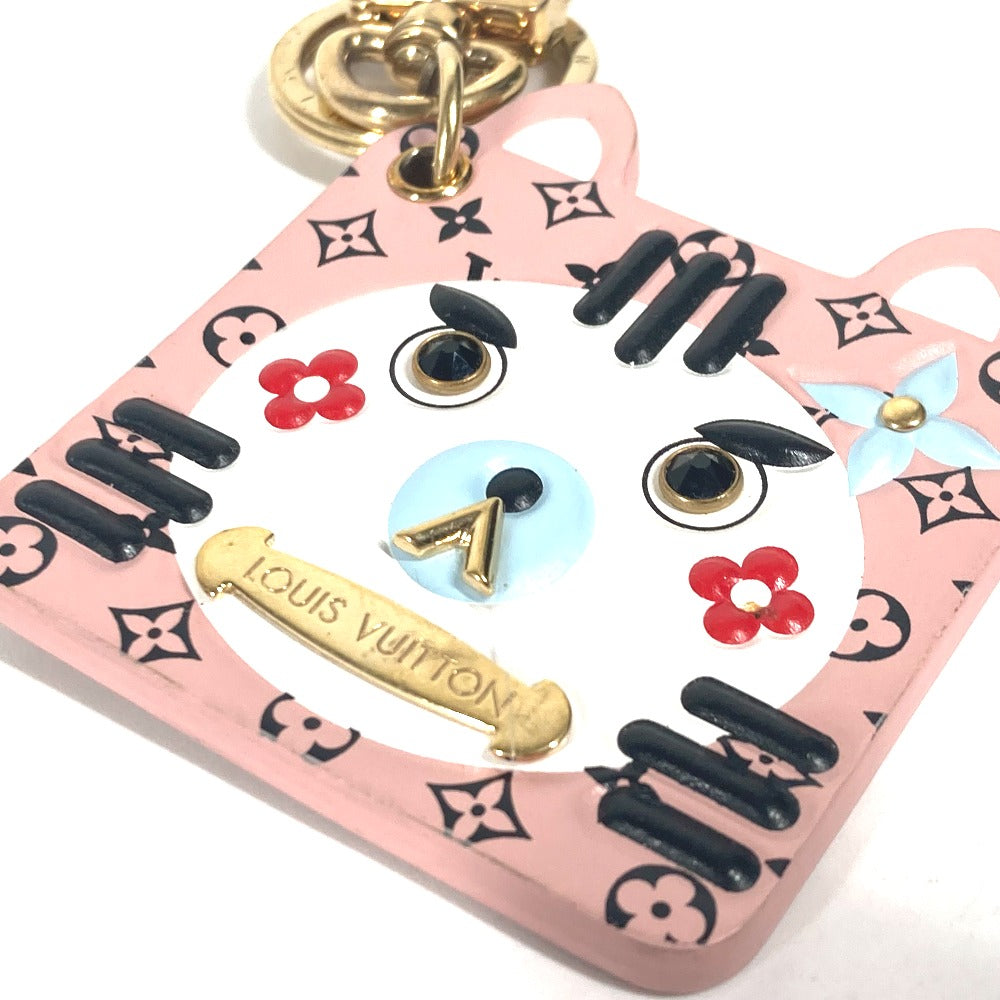 LOUIS VUITTON key ring M68452 leather pink Portocle Fun Face Monogram Cat Women Secondhand Authentic