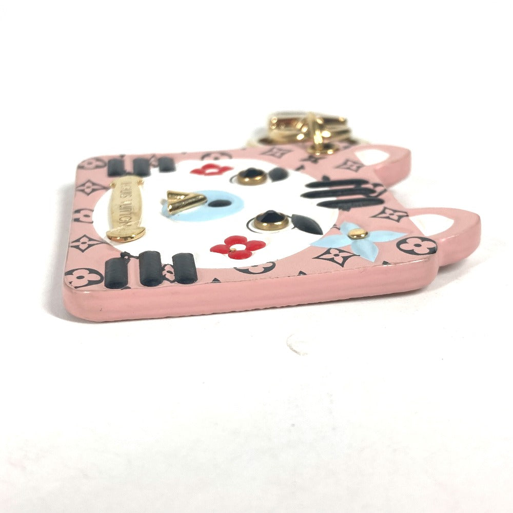LOUIS VUITTON key ring M68452 leather pink Portocle Fun Face Monogram Cat Women Secondhand Authentic