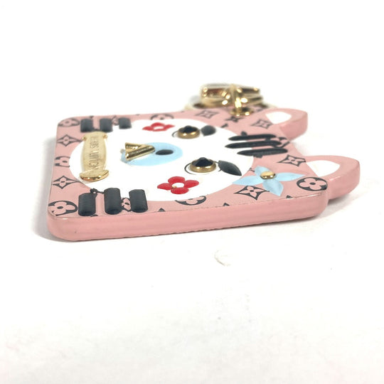 LOUIS VUITTON key ring M68452 leather pink Portocle Fun Face Monogram Cat Women Secondhand Authentic