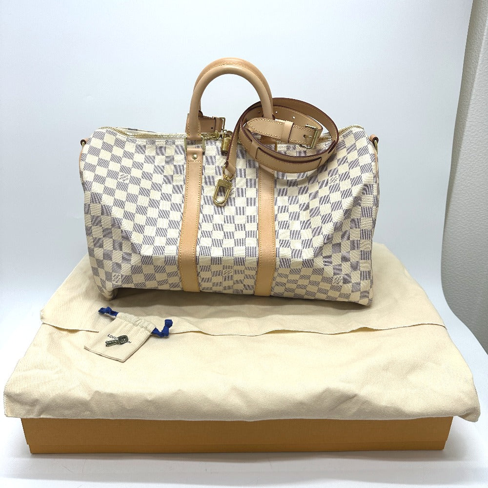 LOUIS VUITTON Boston Duffel bag N48223 Damier Azur Canvas white Damier Azur Keepall bandouliere 45 Women Used Authentic
