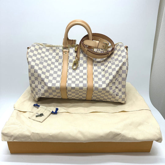 LOUIS VUITTON Boston Duffel bag N48223 Damier Azur Canvas white Damier Azur Keepall bandouliere 45 Women Used Authentic