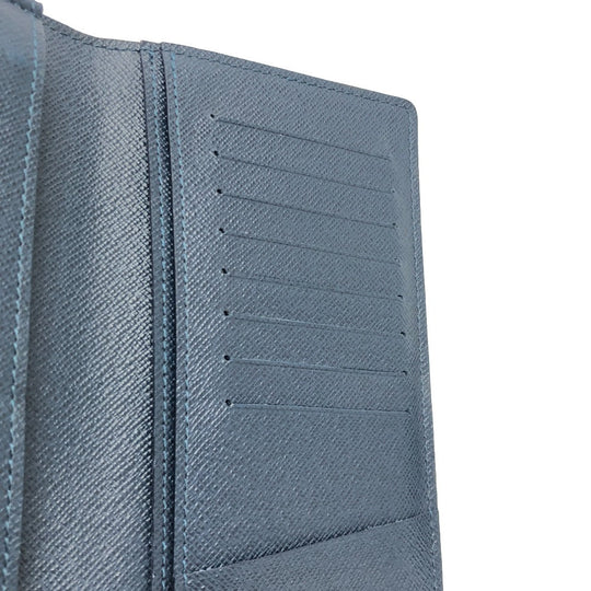 LOUIS VUITTON Long Wallet Purse M64010 Taiga Leather blue Taiga Stripe Portefeuille Brother