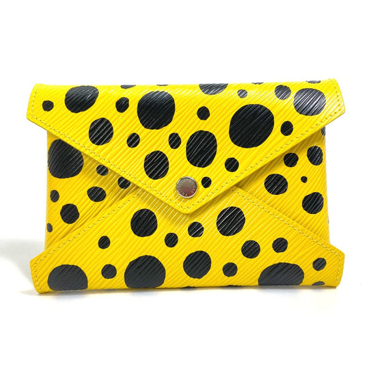 LOUIS VUITTON Pouch M81959 leather Yellow x black yellow leather dots only Yayoi Kusama LV x YK Pochette Kirigami Women Used Authentic