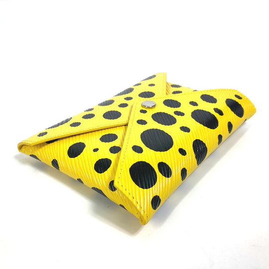 LOUIS VUITTON Pouch M81959 leather Yellow x black yellow leather dots only Yayoi Kusama LV x YK Pochette Kirigami Women Used Authentic