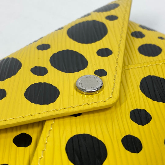 LOUIS VUITTON Pouch M81959 leather Yellow x black yellow leather dots only Yayoi Kusama LV x YK Pochette Kirigami Women Used Authentic