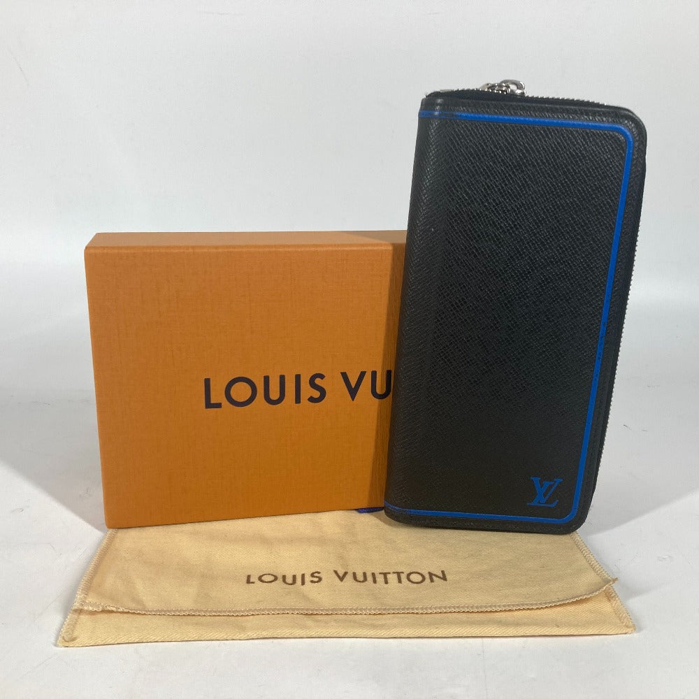 LOUIS VUITTON Long Wallet Purse M30070 Taiga Leather black Taiga bicolor Zippy Wallet Vertical mens Used Authentic
