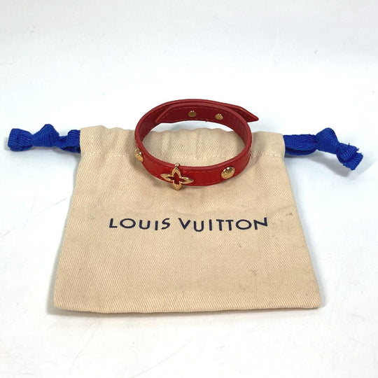 LOUIS VUITTON bracelet M6535 leather Red Monogram flower Women 17 Used Authentic