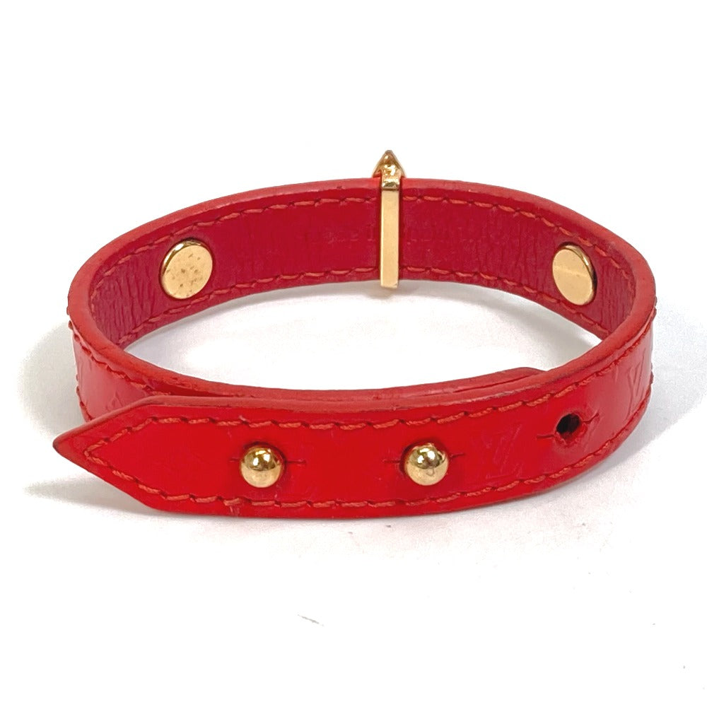 LOUIS VUITTON bracelet M6535 leather Red Monogram flower Women 17 Used Authentic