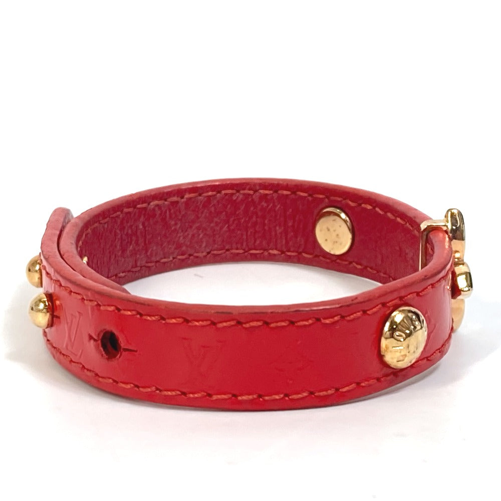 LOUIS VUITTON bracelet M6535 leather Red Monogram flower Women 17 Used Authentic
