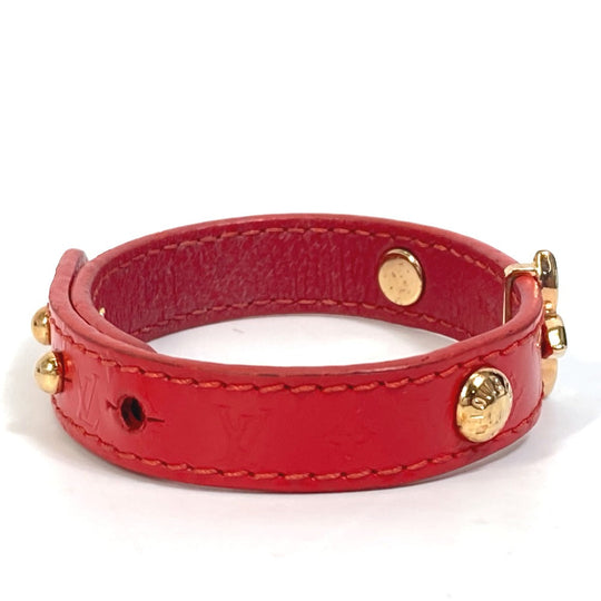 LOUIS VUITTON bracelet M6535 leather Red Monogram flower Women 17 Used Authentic