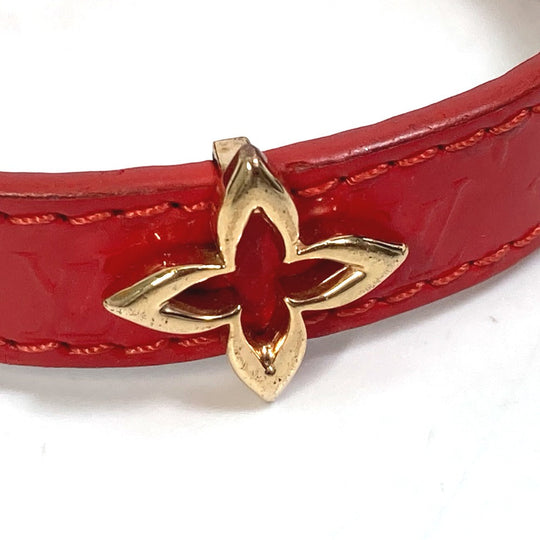 LOUIS VUITTON bracelet M6535 leather Red Monogram flower Women 17 Used Authentic