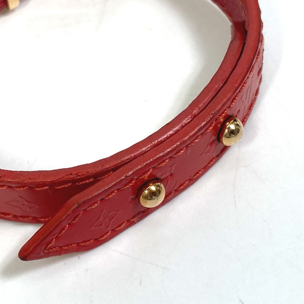 LOUIS VUITTON bracelet M6535 leather Red Monogram flower Women 17 Used Authentic