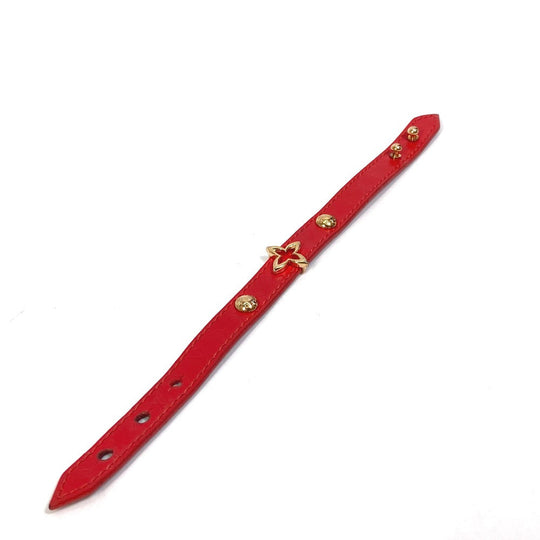 LOUIS VUITTON bracelet M6535 leather Red Monogram flower Women 17 Used Authentic