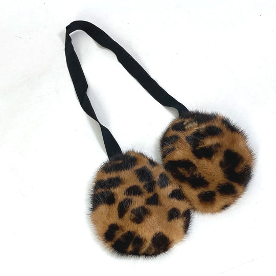 LOUIS VUITTON Earmuff fur Brown Leopard Pattern Leopard Women Used Authentic