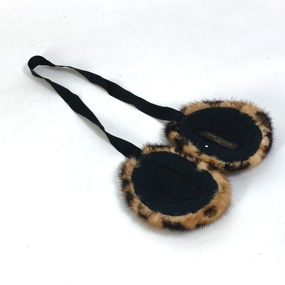 LOUIS VUITTON Earmuff fur Brown Leopard Pattern Leopard Women Used Authentic