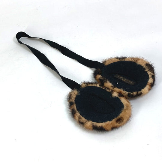 LOUIS VUITTON Earmuff fur Brown Leopard Pattern Leopard Women Used Authentic
