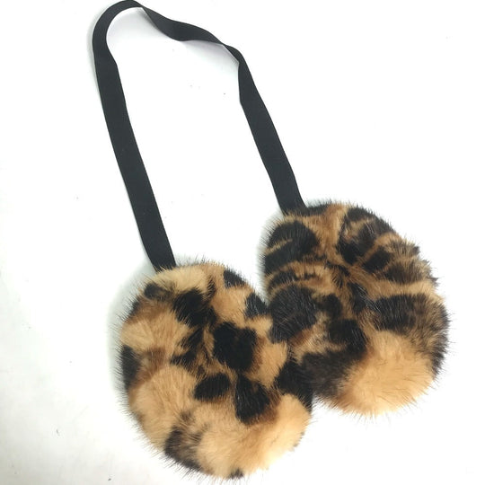 LOUIS VUITTON Earmuff fur Brown fur Leopard leopard print leopard Women Used Authentic