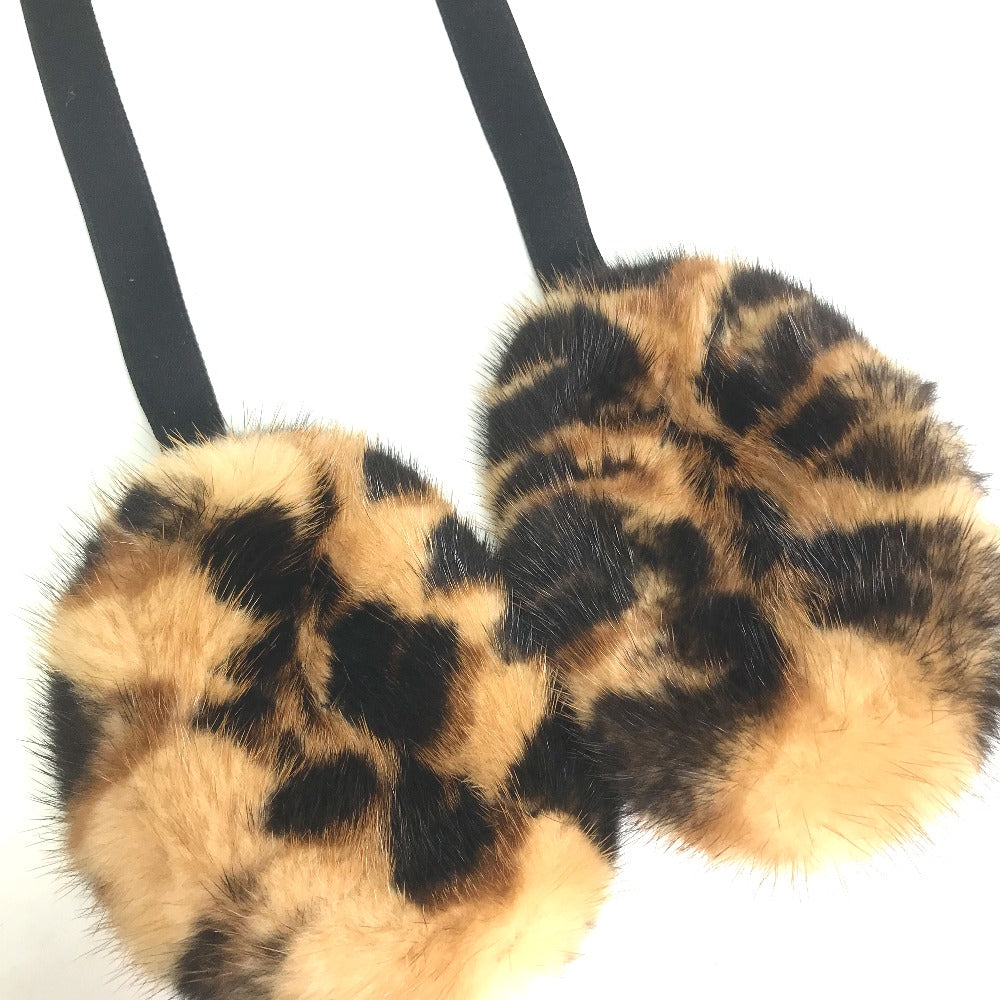 LOUIS VUITTON Earmuff fur Brown fur Leopard leopard print leopard Women Used Authentic