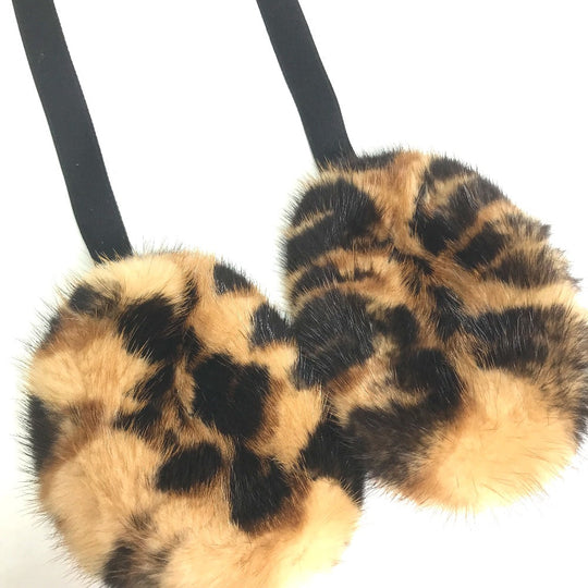 LOUIS VUITTON Earmuff fur Brown fur Leopard leopard print leopard Women Used Authentic