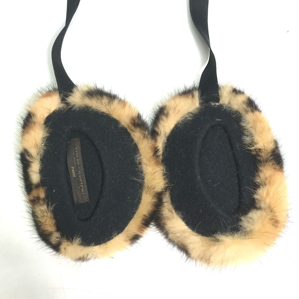 LOUIS VUITTON Earmuff fur Brown fur Leopard leopard print leopard Women Used Authentic