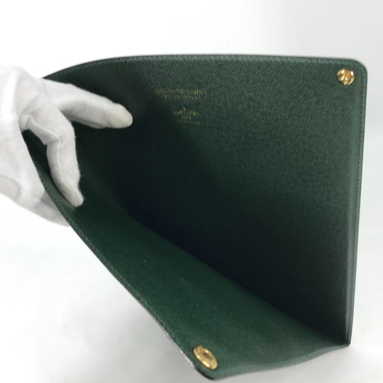LOUIS VUITTON Note cover E34490 Taiga Leather green Taiga document case file holder document case mens Used Authentic