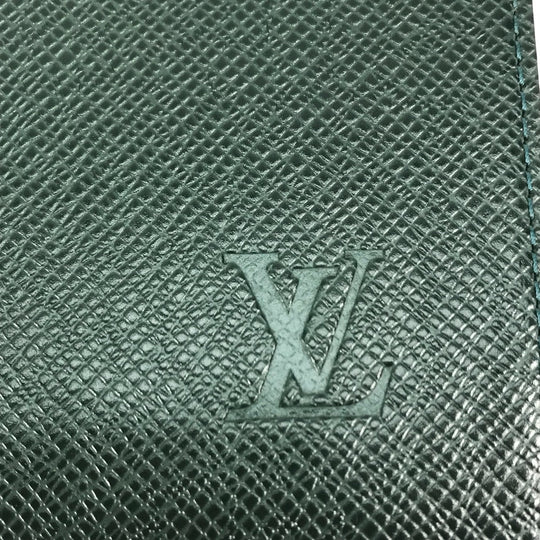 LOUIS VUITTON Note cover E34490 Taiga Leather green Taiga document case file holder document case mens Used Authentic