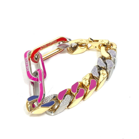 LOUIS VUITTON bracelet MP2968 metal gold accessories rhinestones Brass le LV mix Chain mens Used Authentic