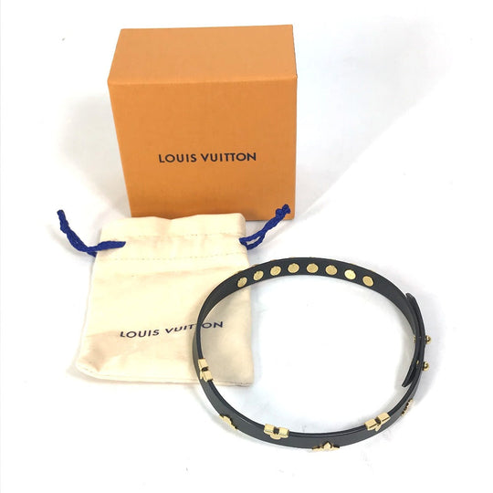 LOUIS VUITTON bracelet M6557F leather black Double bracelet Bracelet Daily Monogram Studs Women 17 Used Authentic