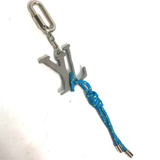 LOUIS VUITTON key ring MP2618 metal blue Bag charm Portocre LV Shape Rope mens Used Authentic