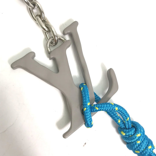 LOUIS VUITTON key ring MP2618 metal blue Bag charm Portocre LV Shape Rope mens Used Authentic